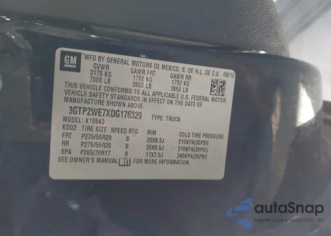 2013 GMC Sierra 1500 Slt из США, поврежденный, VIN 3GTP2WE7XDG176329